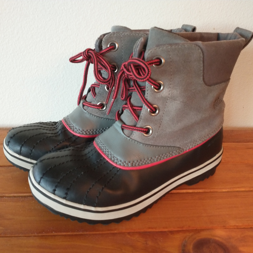 Sorel Duck Boota Boots Booties Grey Black Red Size 5 Waterproof 1728281053